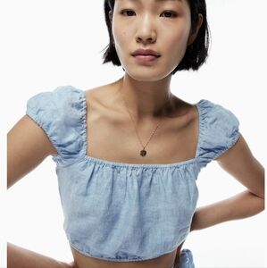 Aritzia Wilfred ethereal linen top small blue